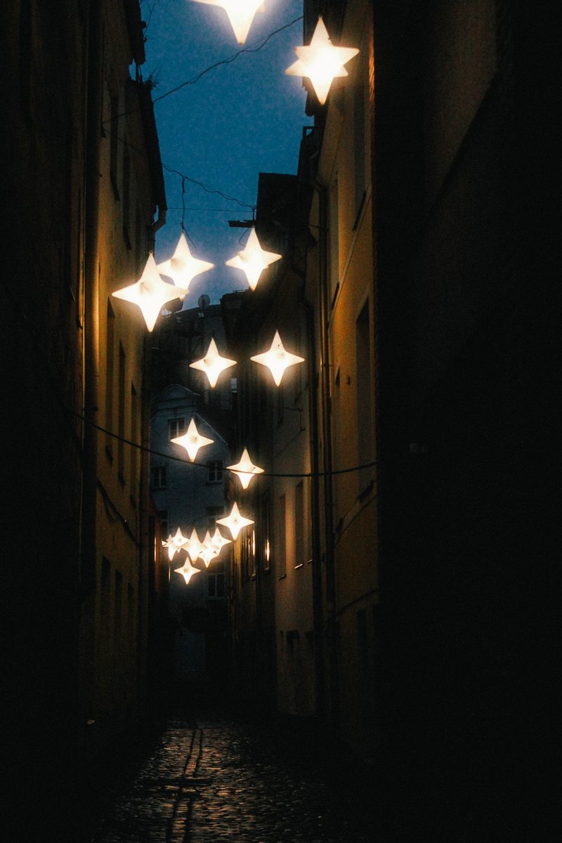 Starry Road Riga night cityscape by Mihail Zablodsky
