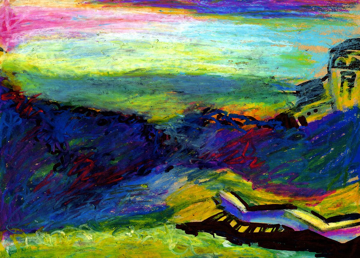 Mihail Zablodsky — Landscape Alley Kyiv — pastel on paper, Fauvism, urban park, Kyiv art